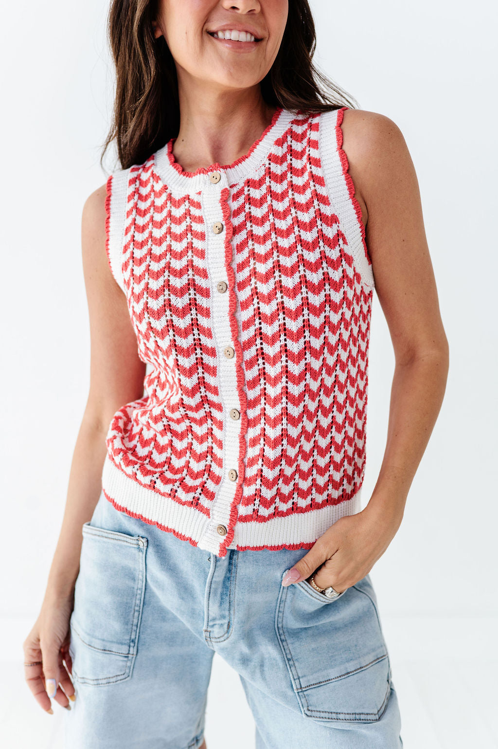 Brooklyn Crochet Vest in Red