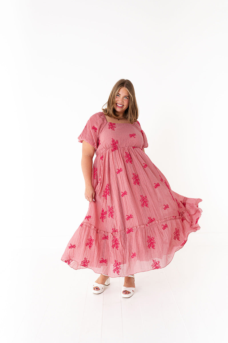 Lola Embroidered Dress in Dusty Mauve