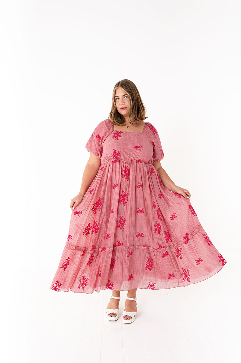 Lola Embroidered Dress in Dusty Mauve