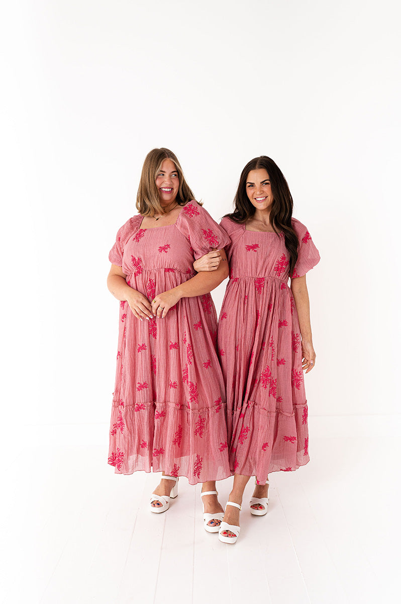 Lola Embroidered Dress in Dusty Mauve