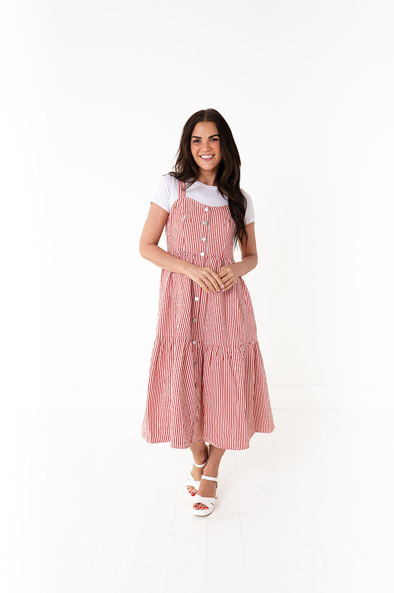 Cheyanne Overall Dress in Red Stripe