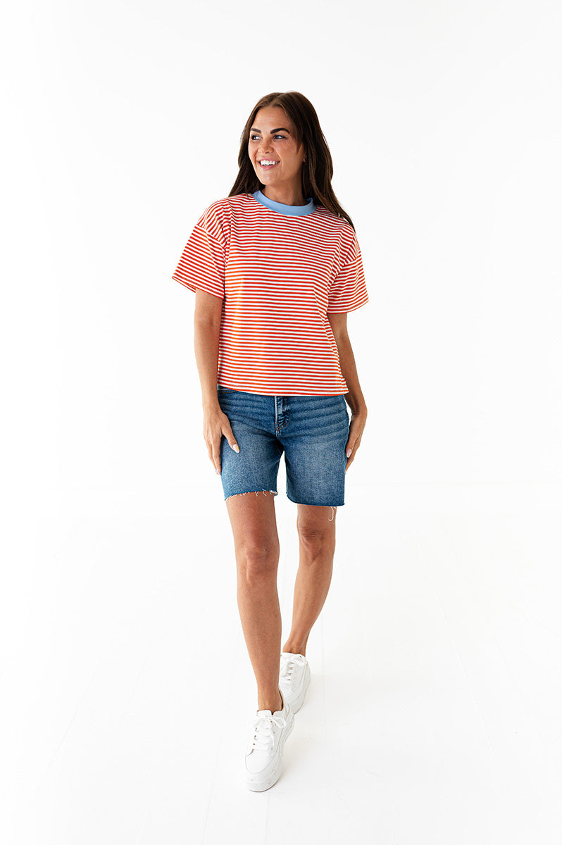 Kai Striped Top in Orange