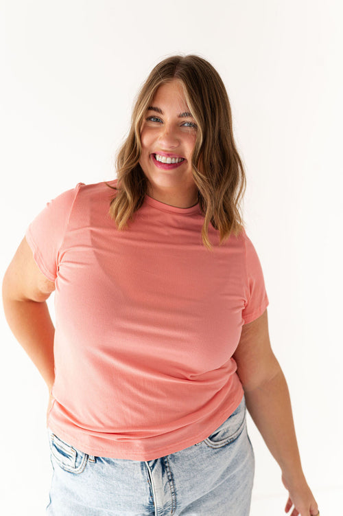 Brandy Ribbed Top in Coral