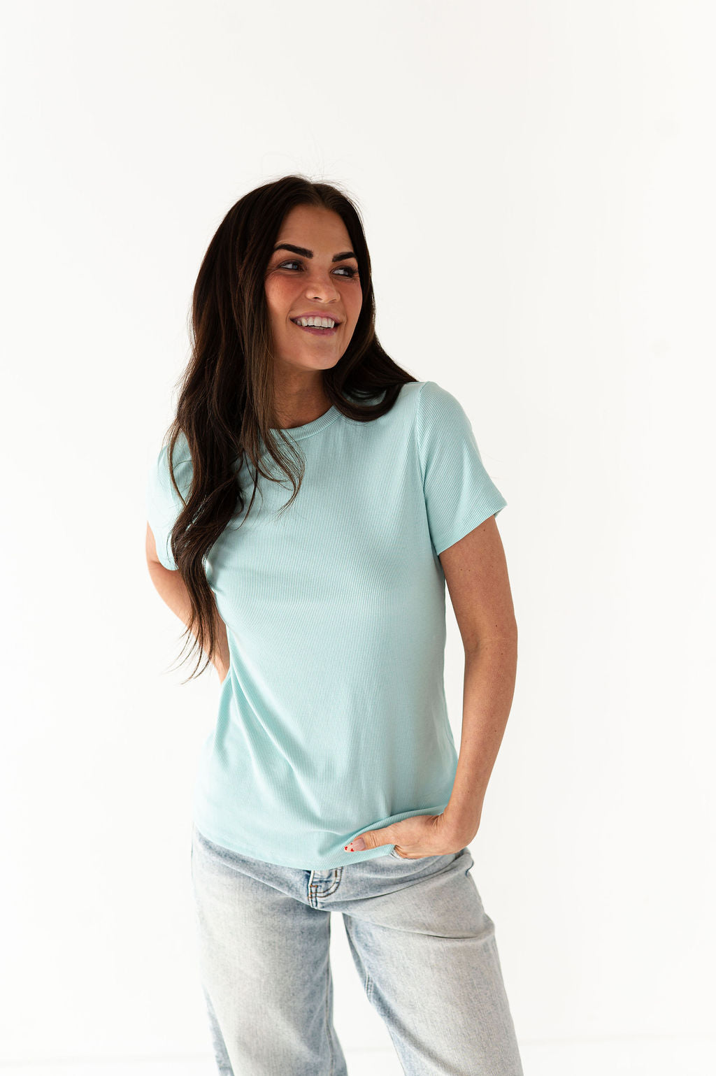 Brandy Ribbed Top in Seafoam