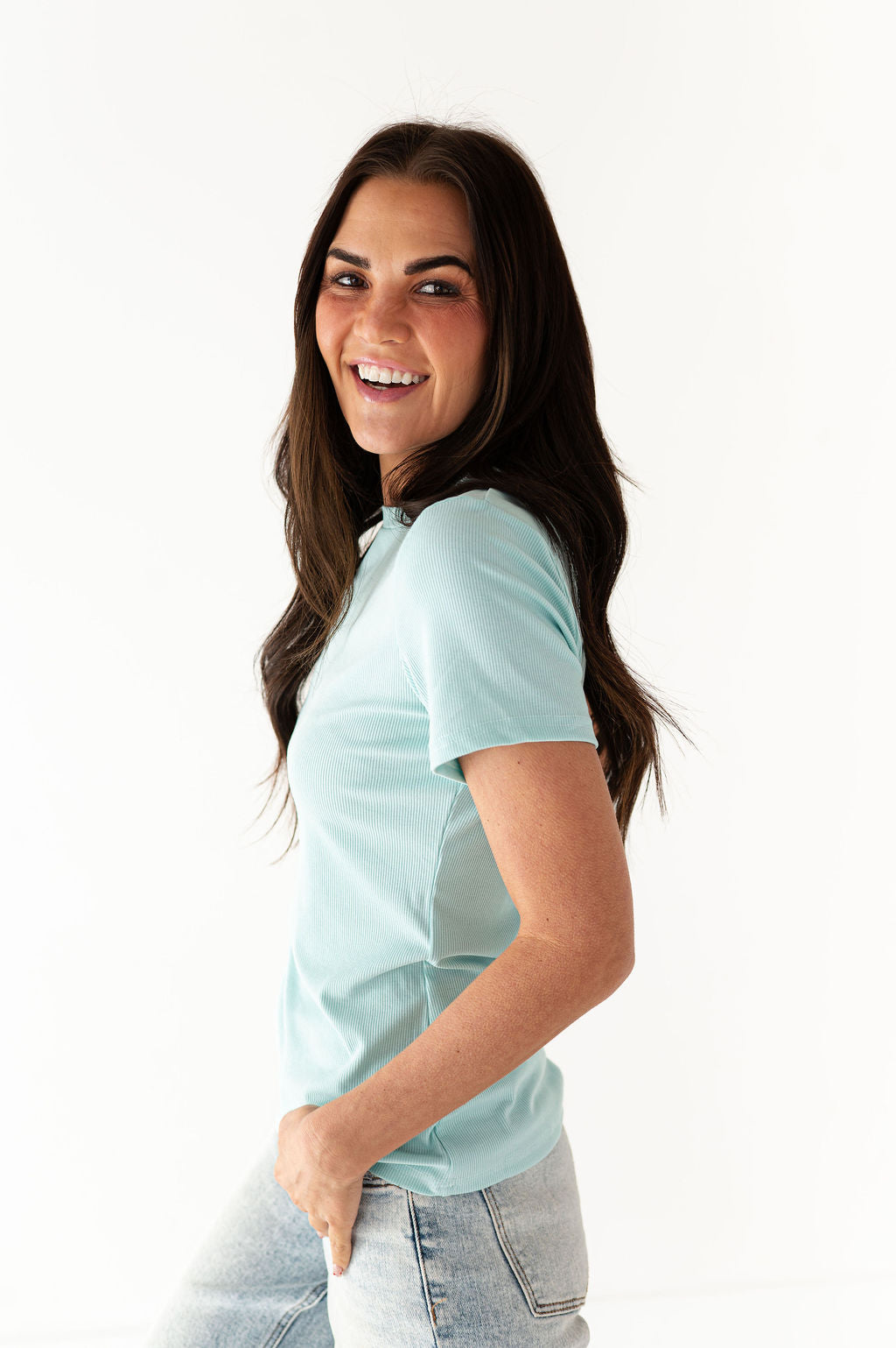 Brandy Ribbed Top in Seafoam